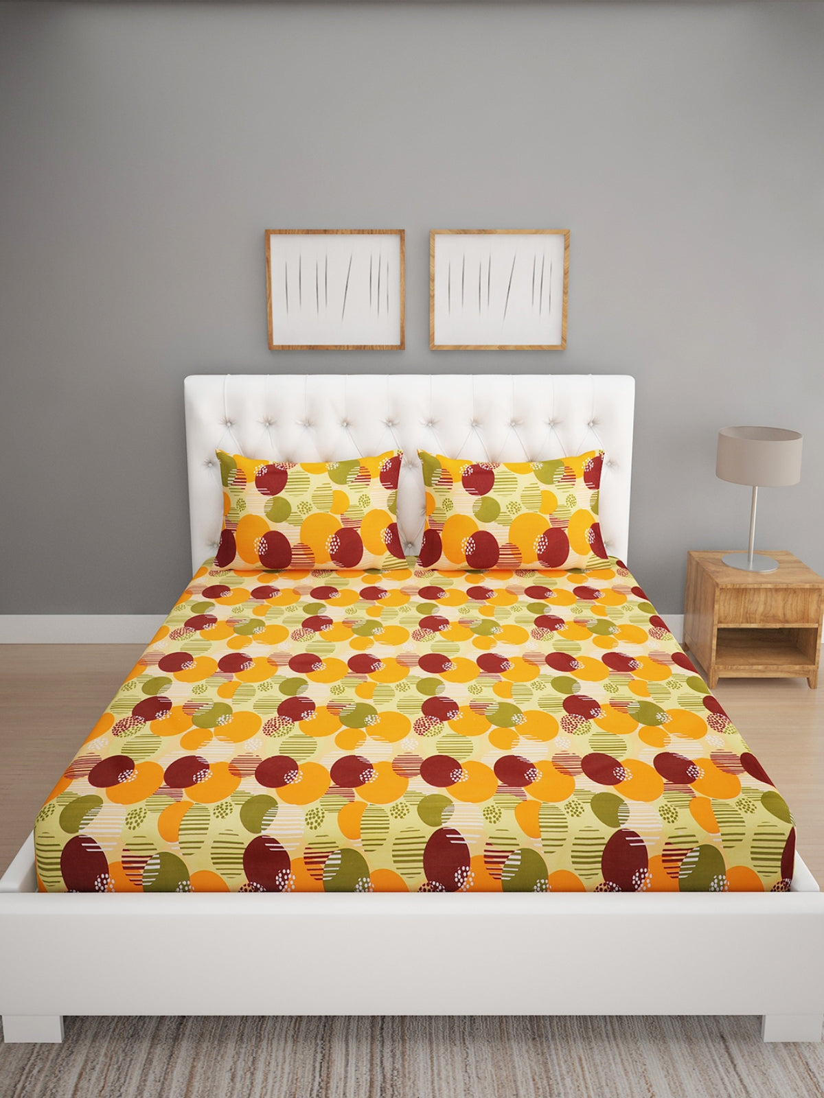 144 TC Green & Orange Double Bedsheet with 2 Pillow Covers
