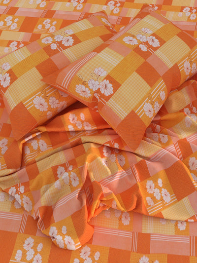 144 TC Mustard & Beige Double Bedsheet with 2 Pillow Covers
