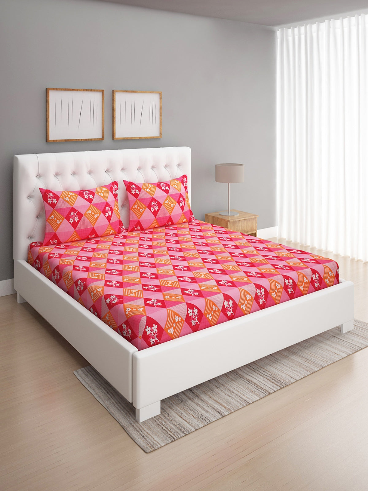 144 TC Pink-3 Double Bedsheet with 2 Pillow Covers