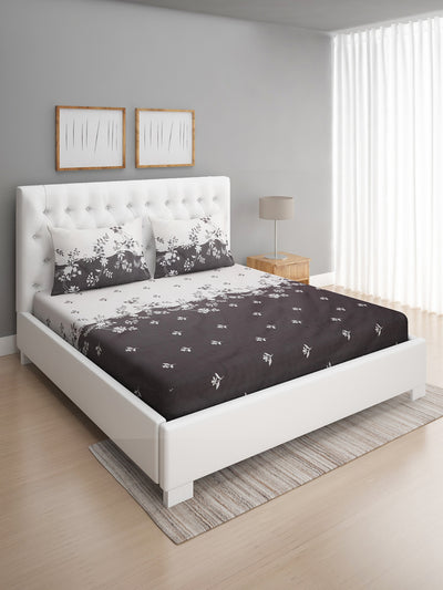 144 TC White & Black Double Bedsheet with 2 Pillow Covers