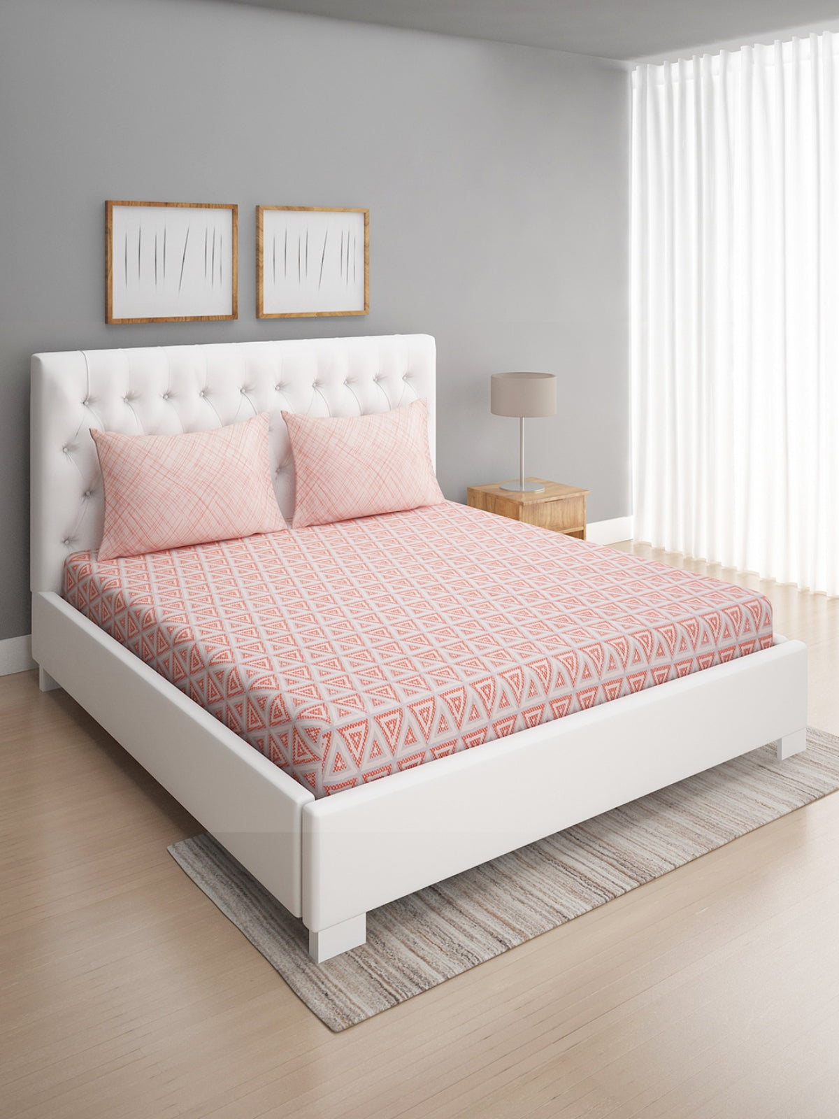 144 TC Peach Double Bedsheet with 2 Pillow Covers