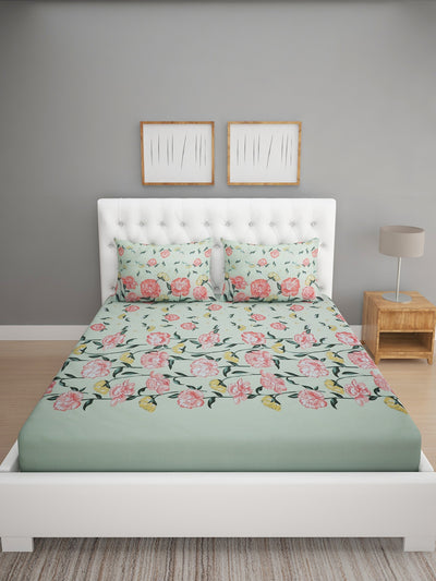 144 TC Green Double Bedsheet with 2 Pillow Covers