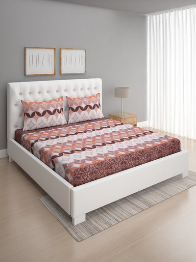 144 TC Peach & White Double Bedsheet with 2 Pillow Covers