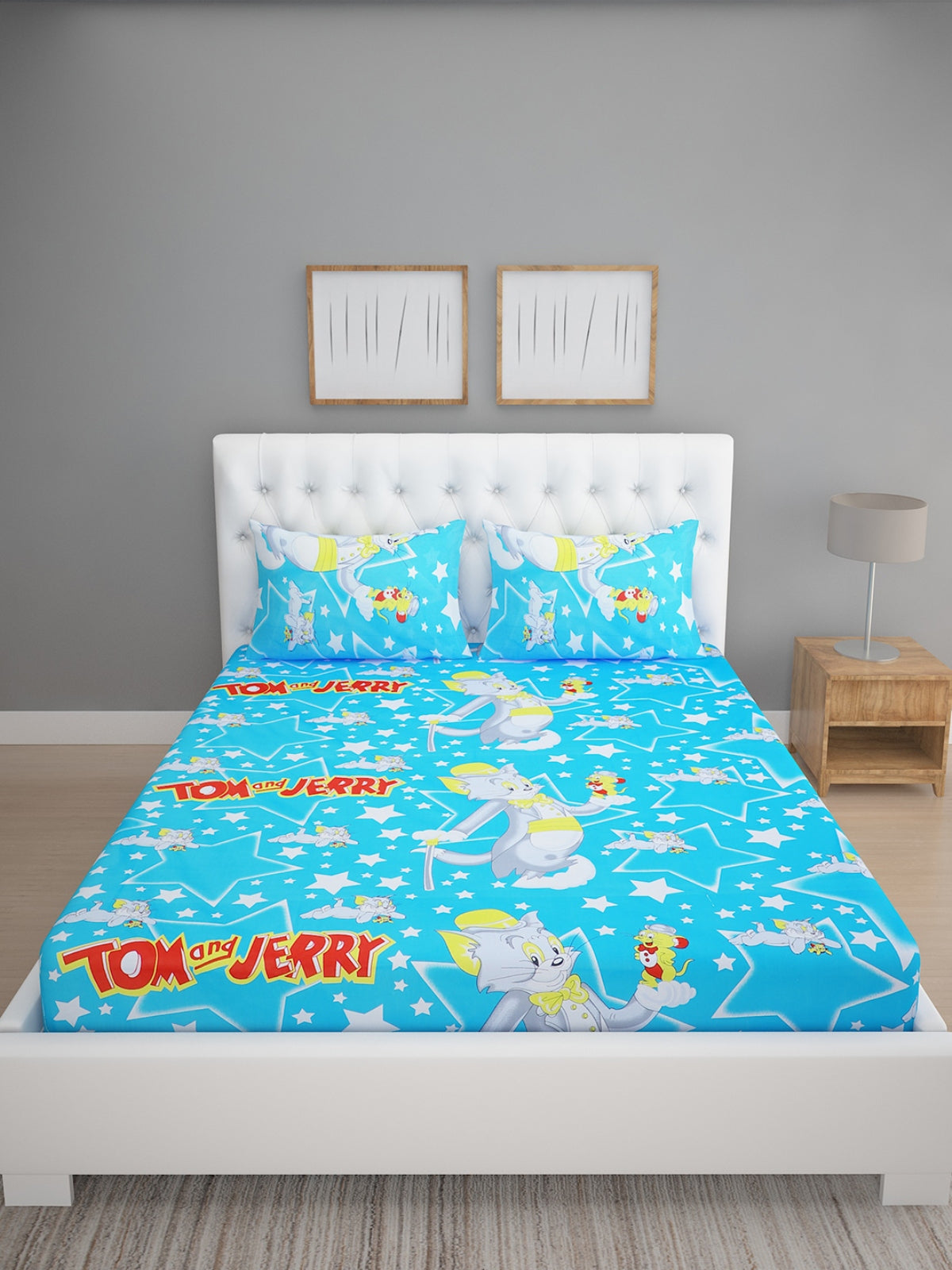 144 TC Sky Blue Double Bedsheet with 2 Pillow Covers