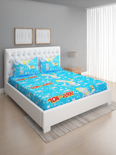 144 TC Sky Blue Double Bedsheet with 2 Pillow Covers