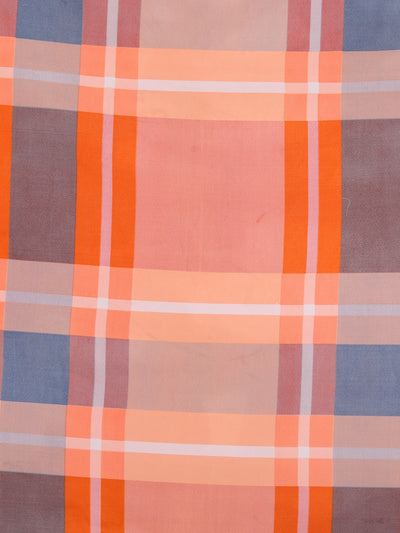 Peach & Orange Checks Patterned 144 TC Queen Bedsheet with 2 Pillow Covers