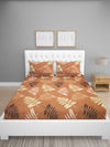 Brown & Orange Floral Patterned 144 TC Queen Bedsheet with 2 Pillow Covers