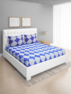 Blue & White Geometric Patterned 144 TC Queen Bedsheet with 2 Pillow Covers