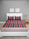 Maroon & Black Checks Patterned 144 TC Queen Bedsheet with 2 Pillow Covers