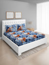 Blue Leaf Patterned 144 TC Queen Bedsheet with 2 Pillow Covers