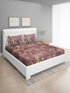 Brown Floral Patterned 144 TC Queen Bedsheet with 2 Pillow Covers