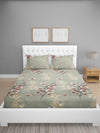 Green Floral Patterned 144 TC Queen Bedsheet with 2 Pillow Covers