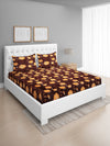 Brown Floral Patterned 144 TC Queen Bedsheet with 2 Pillow Covers