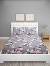 Grey Floral Patterned 144 TC Queen Bedsheet with 2 Pillow Covers