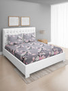 Grey Floral Patterned 144 TC Queen Bedsheet with 2 Pillow Covers