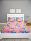 Pink Floral Patterned 144 TC Queen Bedsheet with 2 Pillow Covers