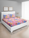 Pink Floral Patterned 144 TC Queen Bedsheet with 2 Pillow Covers