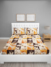 Cream & Mustard Floral Patterned 144 TC Queen Bedsheet with 2 Pillow Covers