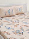 Light Peach Leaf Patterned 160 TC King Bedsheet with 2 Pillow Covers