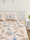 Light Peach Leaf Patterned 160 TC King Bedsheet with 2 Pillow Covers