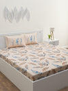 Light Peach Leaf Patterned 160 TC King Bedsheet with 2 Pillow Covers