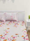 Light Peach & Pink Floral Patterned 160 TC King Bedsheet with 2 Pillow Covers