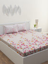 Light Peach & Pink Floral Patterned 160 TC King Bedsheet with 2 Pillow Covers