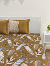 Brown Leaf Patterned 160 TC King Bedsheet with 2 Pillow Covers