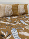 Brown Leaf Patterned 160 TC King Bedsheet with 2 Pillow Covers