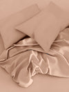 Beige Solid Patterned 400 TC King Fitted Bedsheet with 2 Pillow Covers