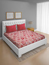 Maroon & Peach Classic Patterned 144 TC Queen Bedsheet with 2 Pillow Covers