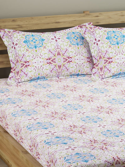 210 TC Multicolour Bedsheet with 2 Pillow Covers