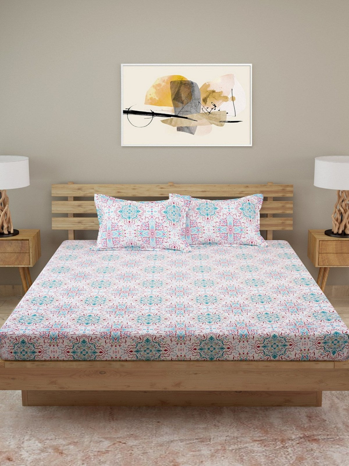 210 TC Multicolour Bedsheet with 2 Pillow Covers