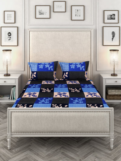 144 TC Blue & Black Bedsheet with 2 Pillow Covers