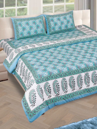Jaipuri Bedding Set Reversible AC Comforter with Bedsheet and 2 Pillow Covers, Blue