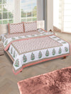 Jaipuri Bedding Set Reversible AC Comforter with Bedsheet and 2 Pillow Covers, Peach & Green