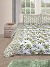 Green & Off White Bedding Set 1 Bedsheet with 2 Pillow Covers , 1 Quilt/Blanket