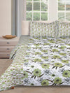 Green & Off White Bedding Set 1 Bedsheet with 2 Pillow Covers , 1 Quilt/Blanket