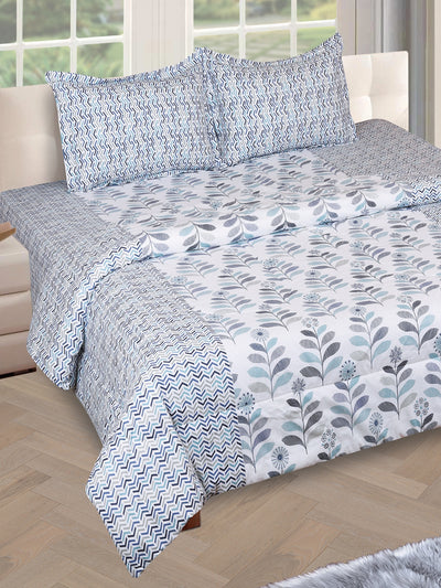 Blue & Off White Bedding Set 1 Bedsheet with 2 Pillow Covers , 1 Quilt/Blanket