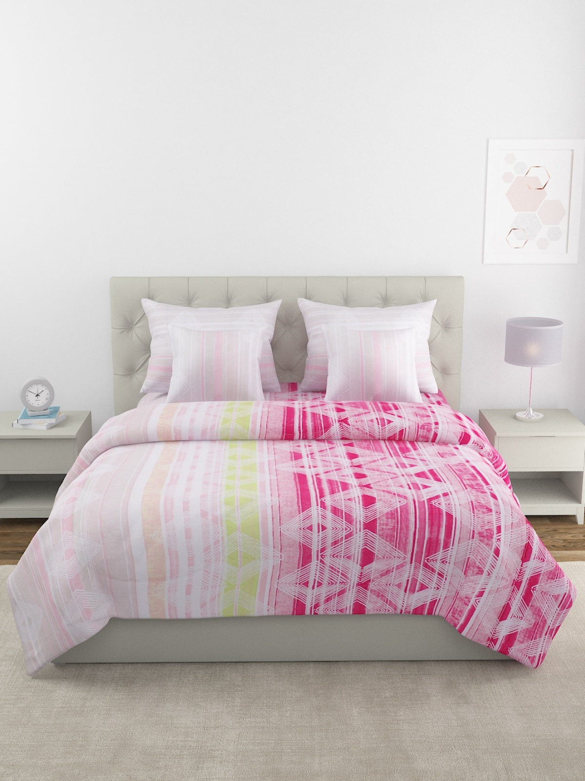 Pink & Peach Bedding Set 1 Bedsheet with 2 Pillow Covers , 1 Quilt/Blanket