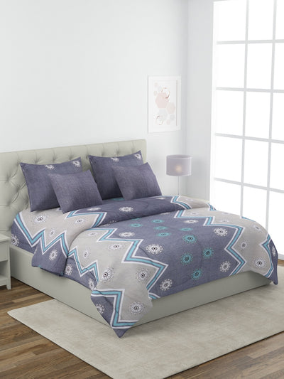 Blue & Grey Bedding Set 1 Bedsheet with 2 Pillow Covers , 1 Quilt/Blanket