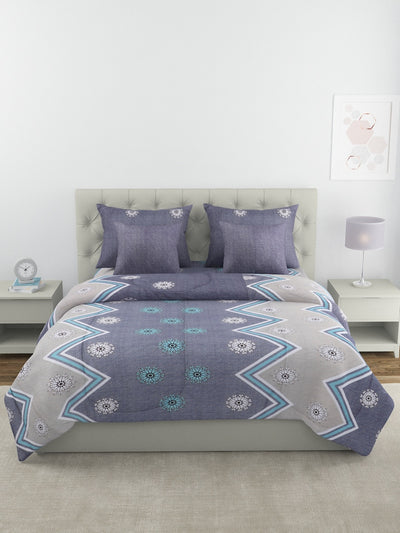 Blue & Grey Bedding Set 1 Bedsheet with 2 Pillow Covers , 1 Quilt/Blanket