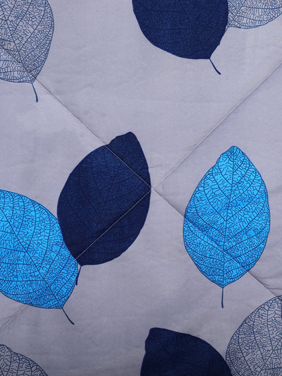 Grey & Blue Leaf Patterned King Size Cotton Bedding Set
