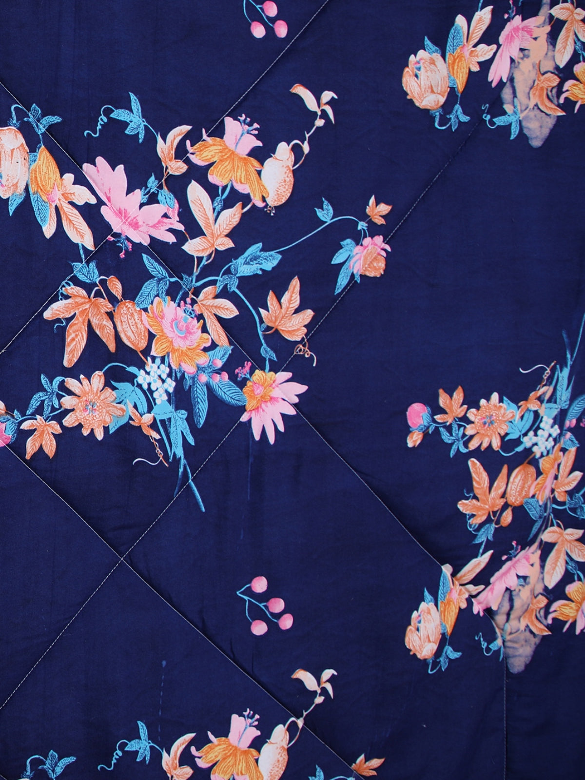 Royal Blue Floral Patterned King Size Cotton Bedding Set