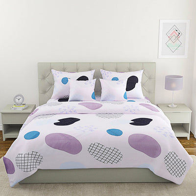 White & Purple 6 Pcs Abstract Patterned 210 GSM Bedding Set