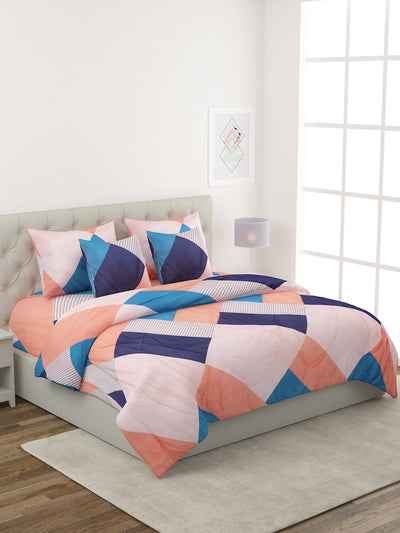 Peach & Blue 6 Pcs Geometric Patterned 210 GSM Bedding Set