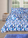 Blue & White Geometric Printed Cotton Double Queen Bedding Set With Pillow Cover