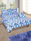 Blue & White Geometric Printed Cotton Double Queen Bedding Set With Pillow Cover