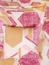 Beige & Pink Geometric Printed Cotton Double Queen Bedding Set With Pillow Cover