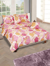 Beige & Pink Geometric Printed Cotton Double Queen Bedding Set With Pillow Cover